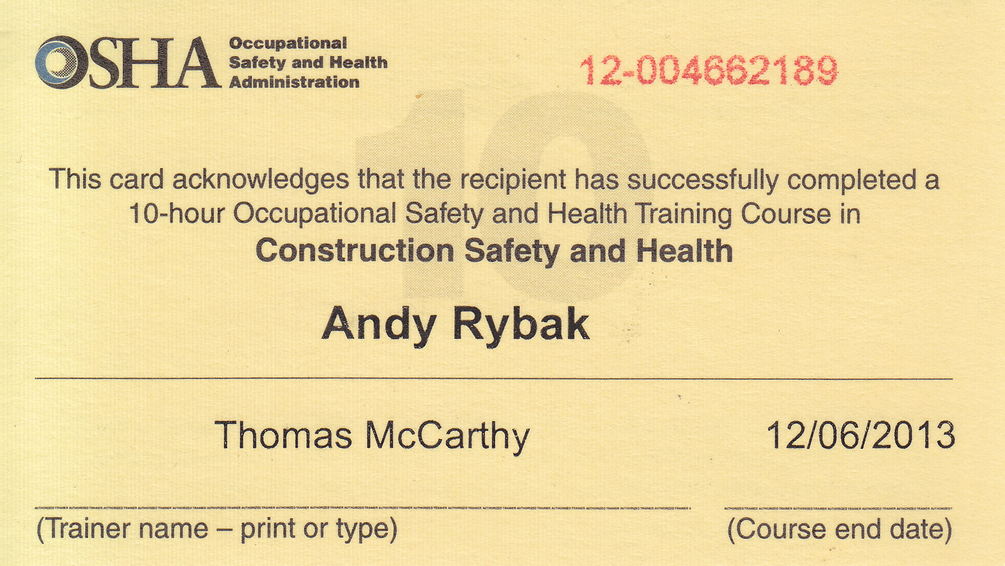 Rybak Home Inspections - About Us Intended For Osha 10 Card Template