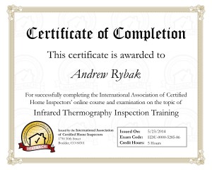 Certificate of Completion - Infrared Thermography Inspection Training